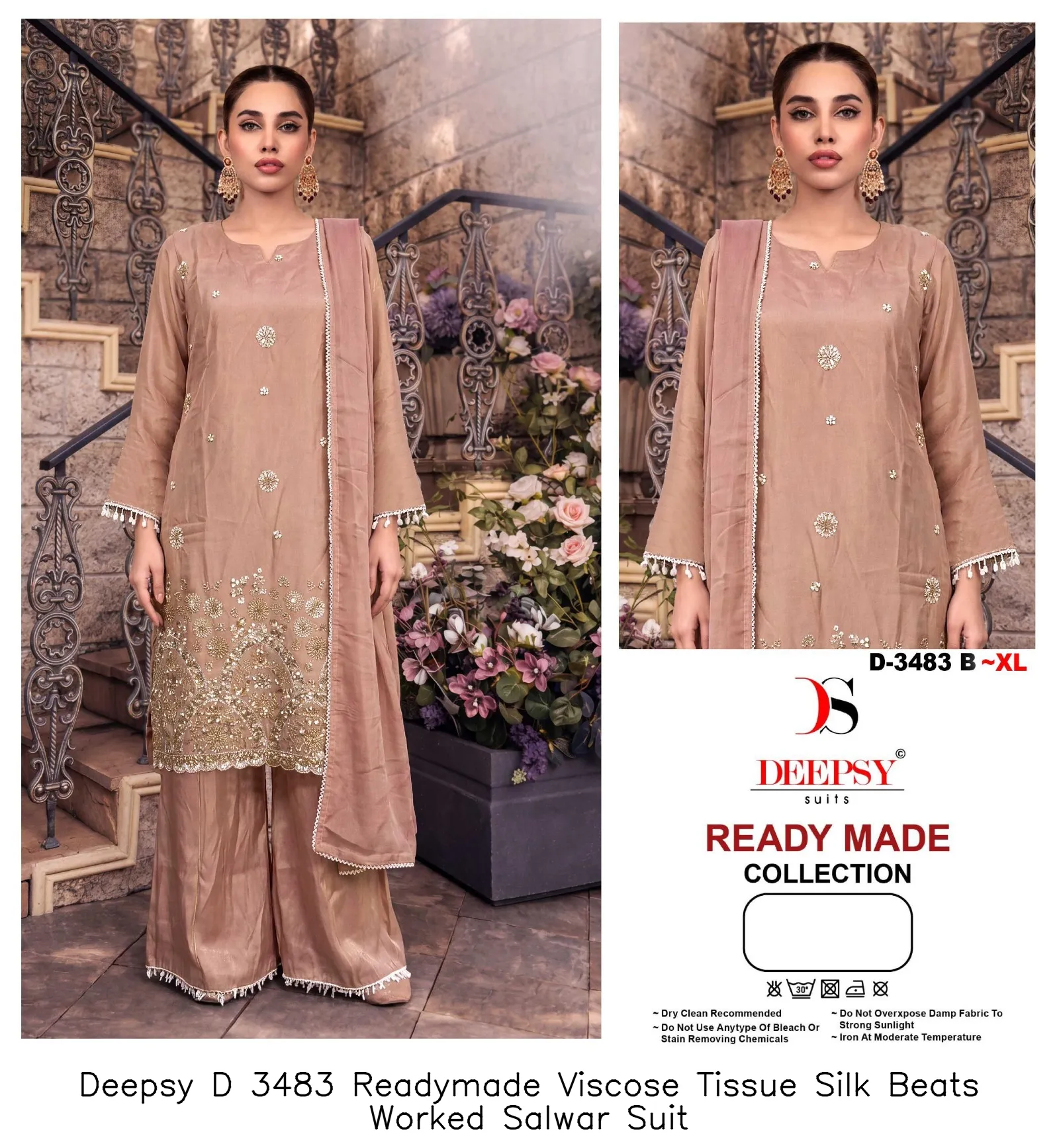 Deepsy D 3483 Readymade Viscose Tissue Silk Beats Worked Salwar Suit — Wholesale Readymade Pakistani Suits, Deepsy wholesale from Surat - Gallery Image 4