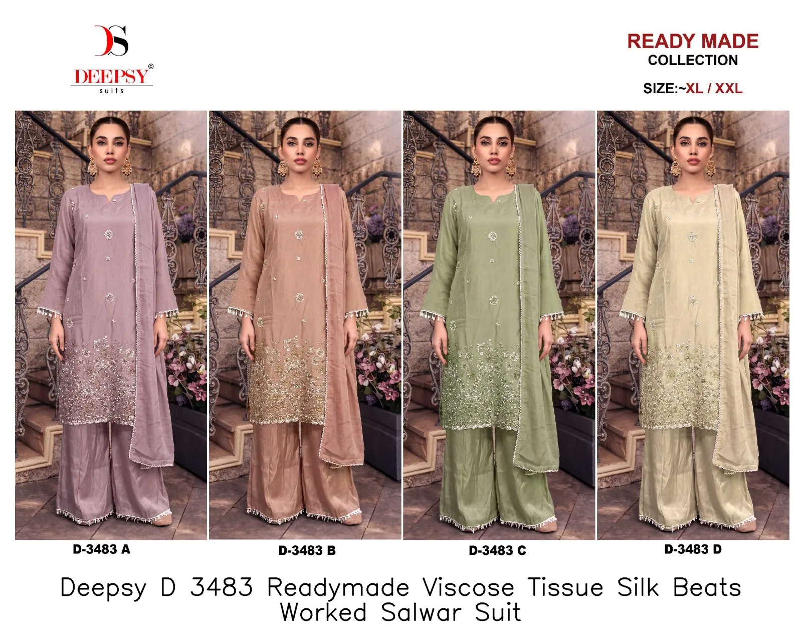 Deepsy D 3483 Readymade Viscose Tissue Silk Beats Worked Salwar Suit — Wholesale Readymade Pakistani Suits, Deepsy wholesale from Surat — view 5