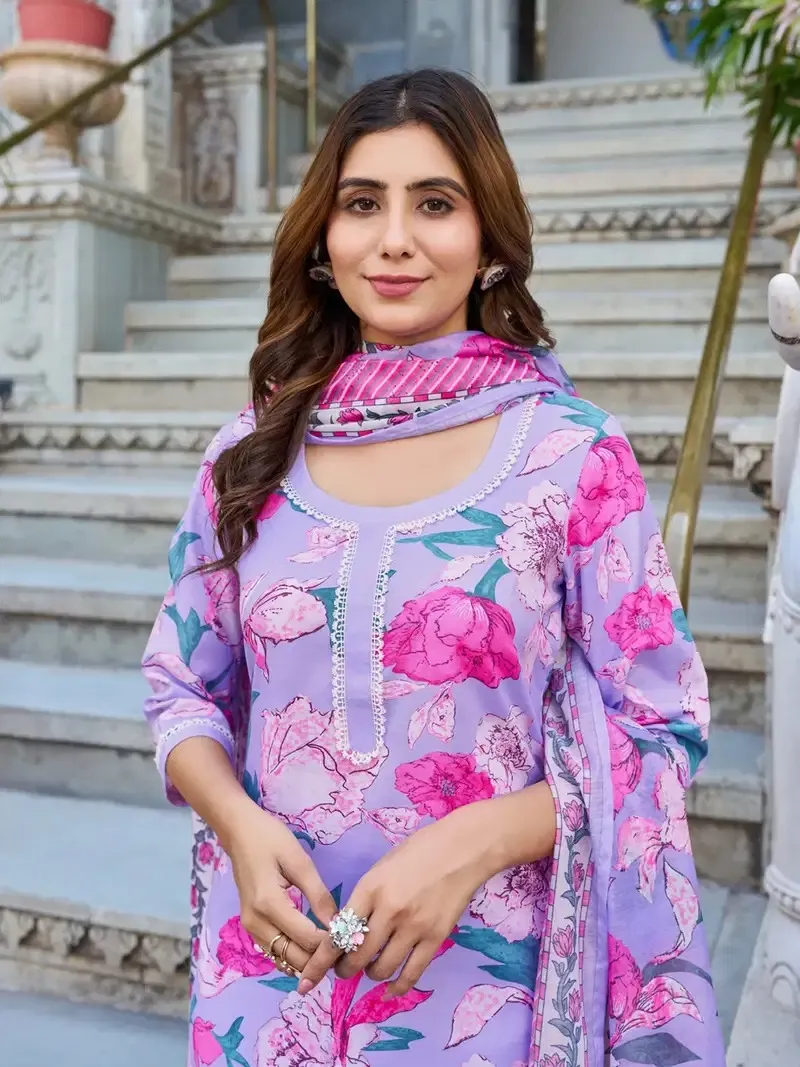 Dhruvi 438 Cotton Printed Kurti With Bottom Dupatta Set