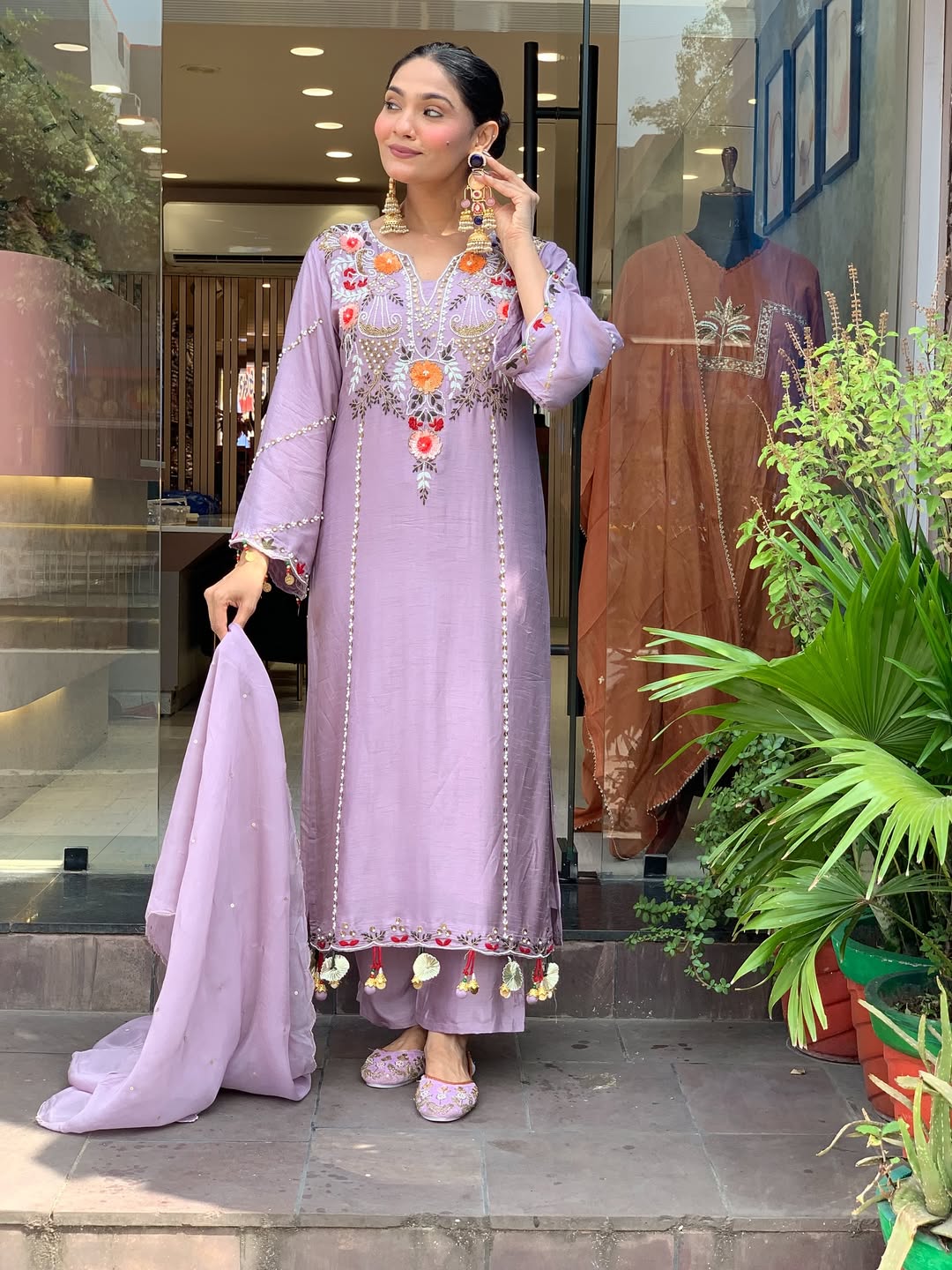 Dhumadhuri 02 PV Chanderi Kurti Pant Dupatta Set — Wholesale Cotton Kurti Pant Set, MPA wholesale from Surat — view 5