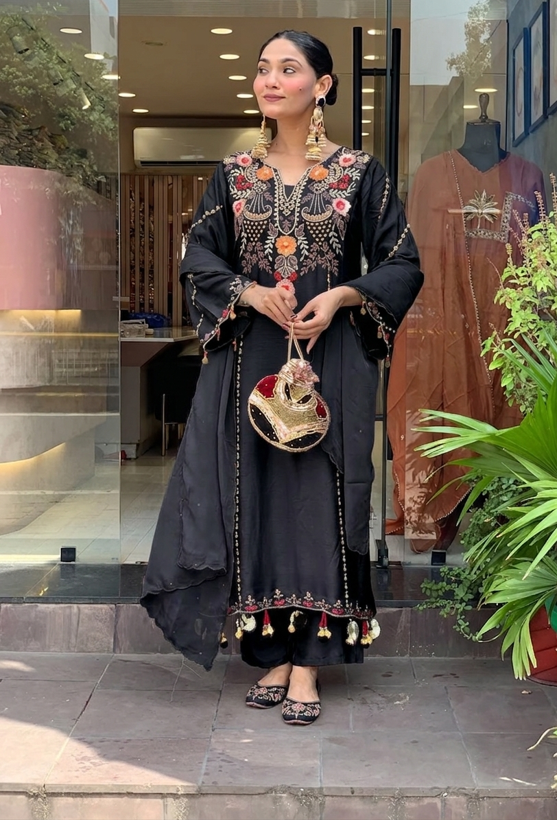 Dhumadhuri 02 PV Chanderi Kurti Pant Dupatta Set — Wholesale Cotton Kurti Pant Set, MPA wholesale from Surat — view 12
