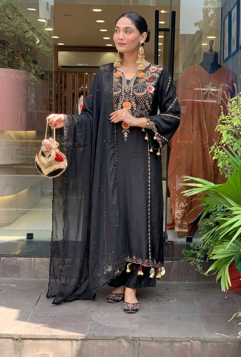 Dhumadhuri 02 PV Chanderi Kurti Pant Dupatta Set — Wholesale Cotton Kurti Pant Set, MPA wholesale from Surat — view 11