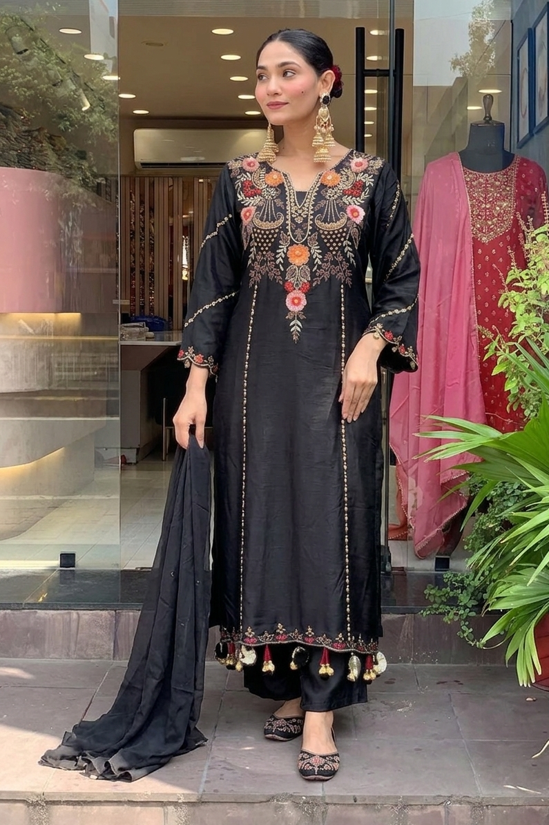 Dhumadhuri 02 PV Chanderi Kurti Pant Dupatta Set — Wholesale Cotton Kurti Pant Set, MPA wholesale from Surat — view 10
