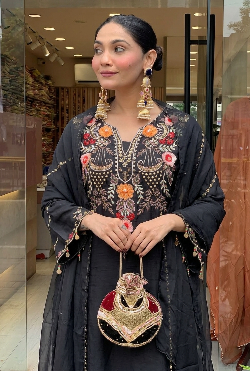 Dhumadhuri 02 PV Chanderi Kurti Pant Dupatta Set — Wholesale Cotton Kurti Pant Set, MPA wholesale from Surat — view 9