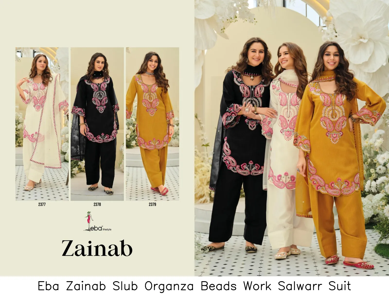 Eba Zainab Slub Organza Beads Work Salwarr Suit — Designer Readymade Suits, Eba wholesale from Surat — view 2