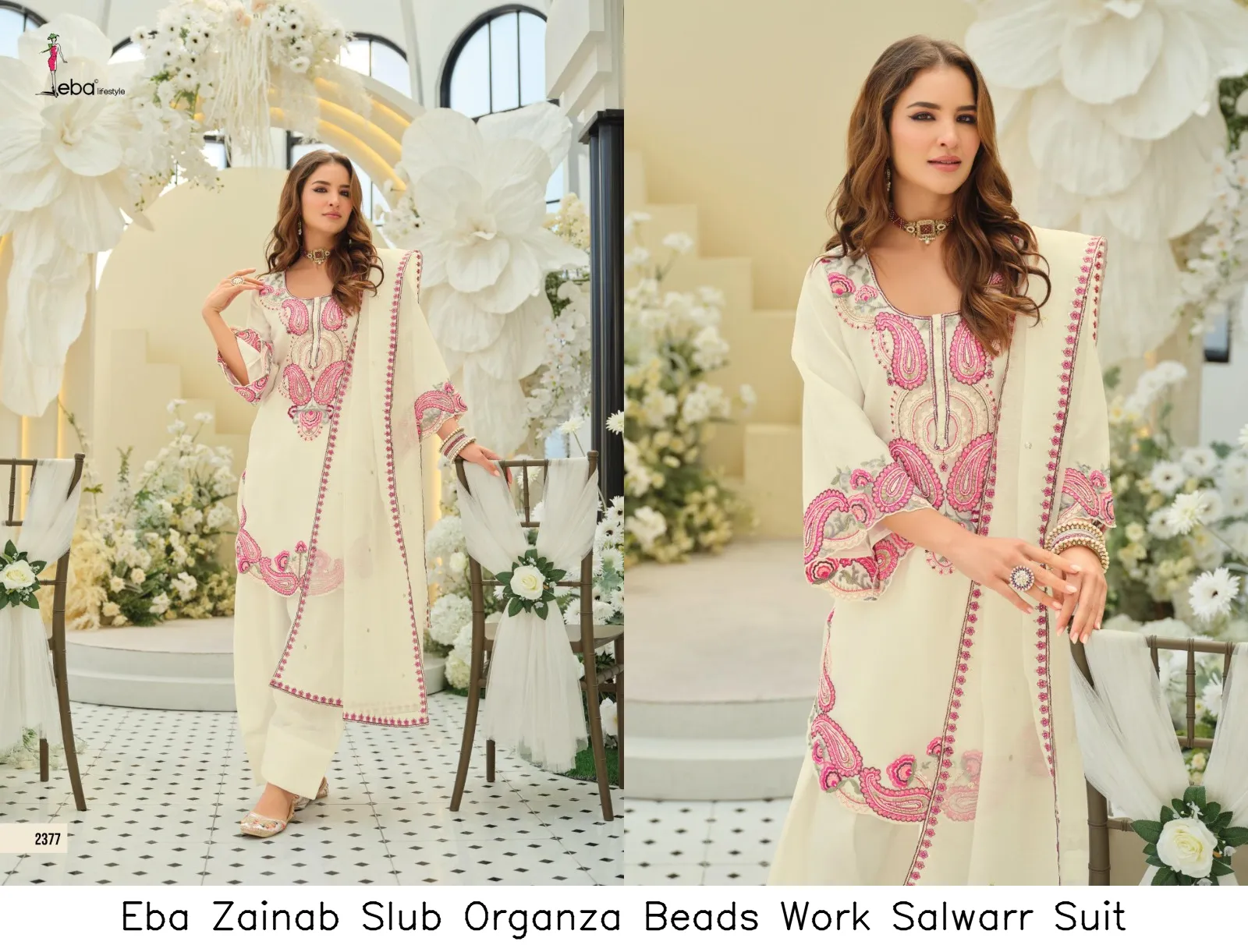 Eba Zainab Slub Organza Beads Work Salwarr Suit — Designer Readymade Suits, Eba wholesale from Surat — view 3