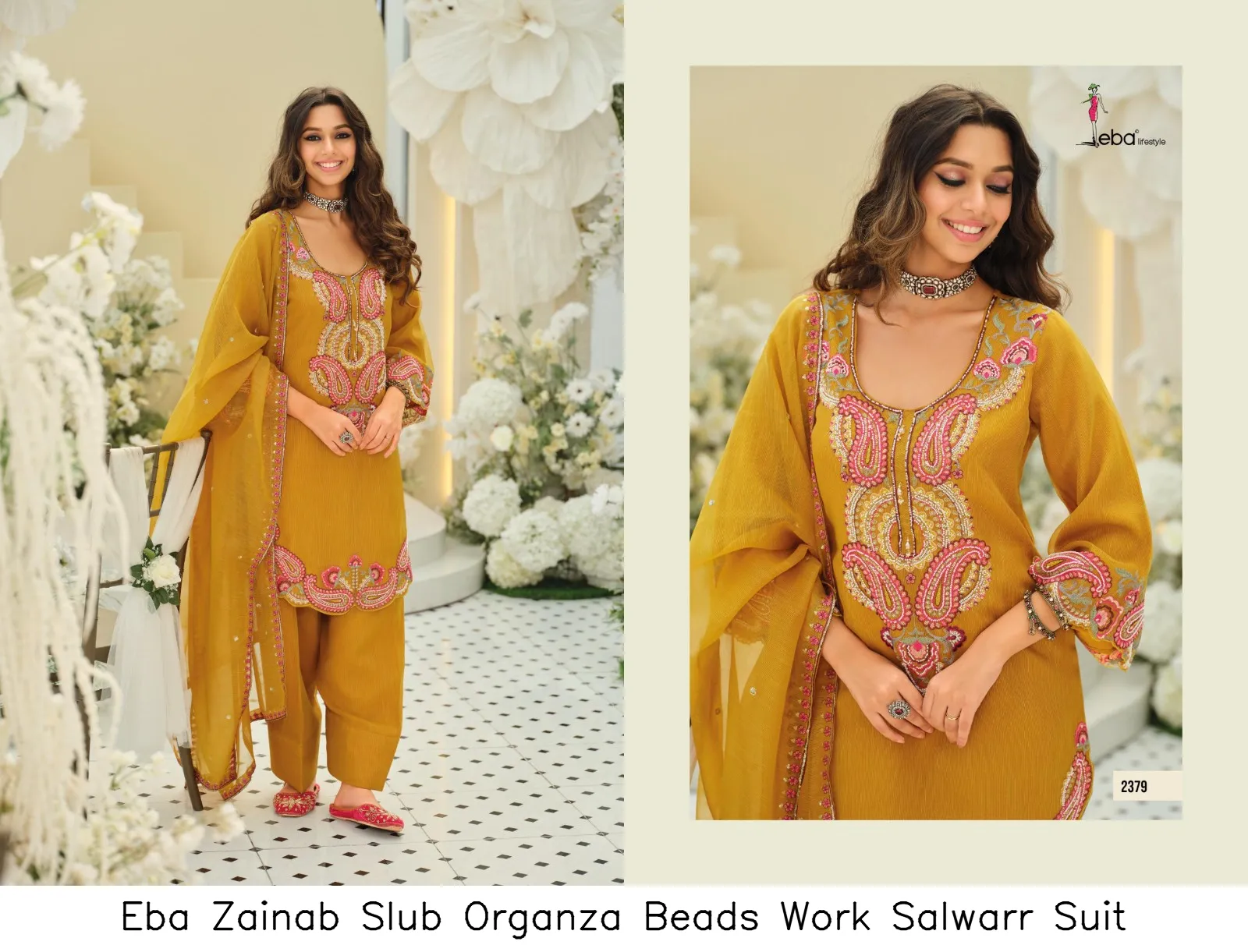 Eba Zainab Slub Organza Beads Work Salwarr Suit — Designer Readymade Suits, Eba wholesale from Surat — view 4