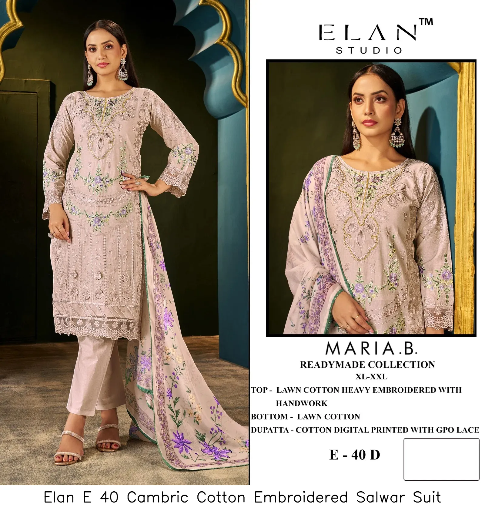 Elan E 40 Cambric Cotton Embroidered Salwar Suit — Wholesale Readymade Pakistani Suits, Elan wholesale from Surat — Photo 3