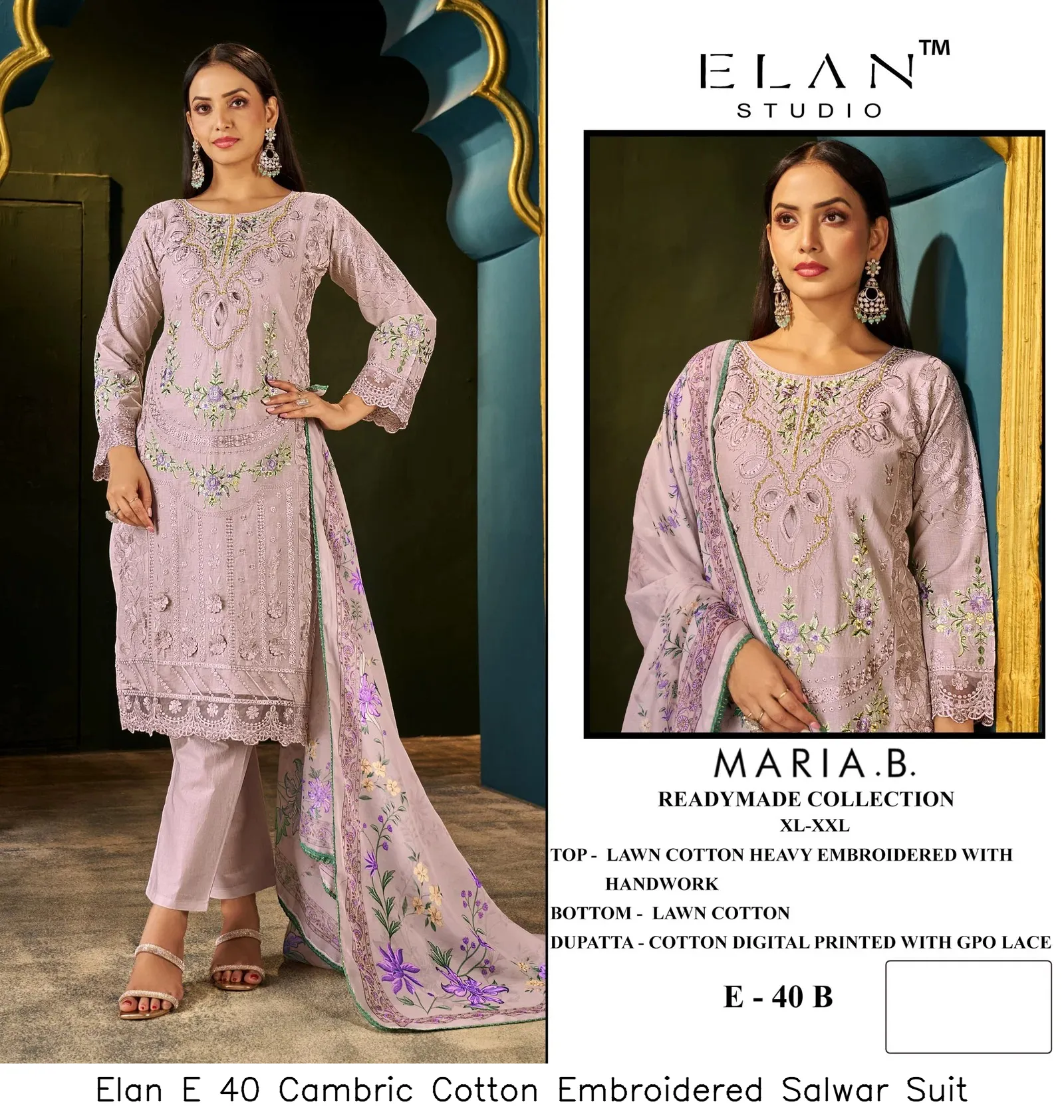 Elan E 40 Cambric Cotton Embroidered Salwar Suit — Wholesale Readymade Pakistani Suits, Elan wholesale from Surat — Photo 4
