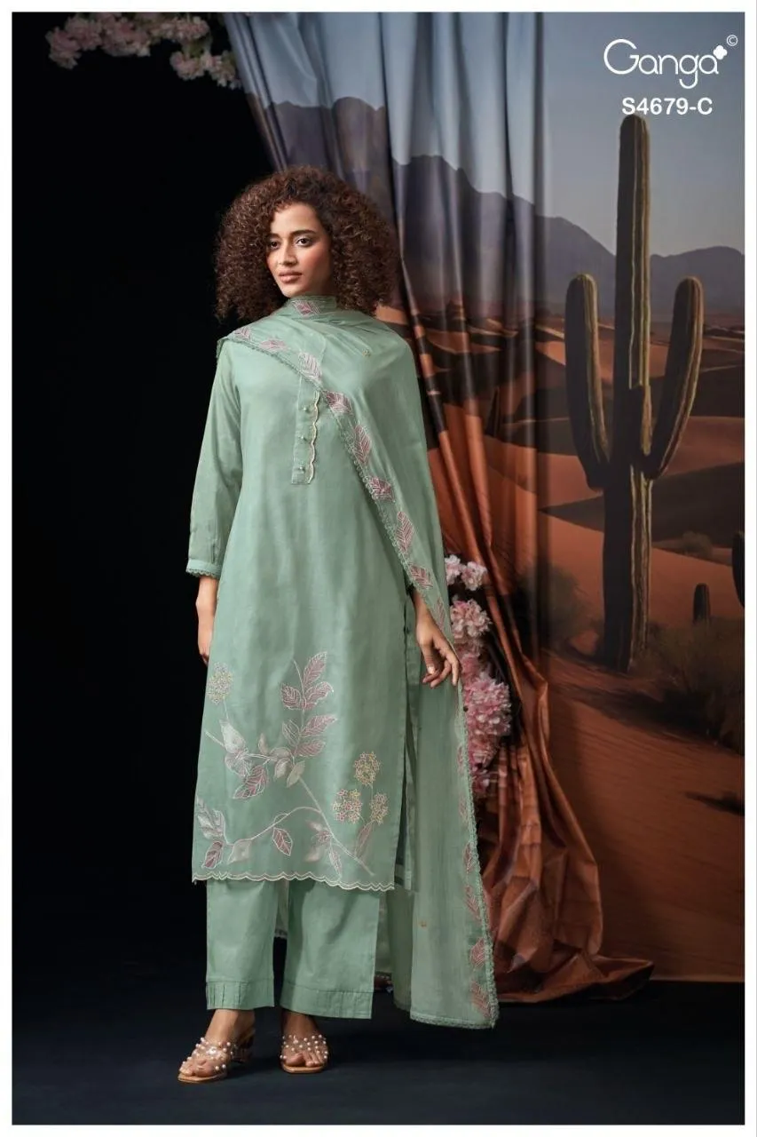 Ganga Givra 4679Premium Pure Mul  Solid Embroidery Salwar  Suit