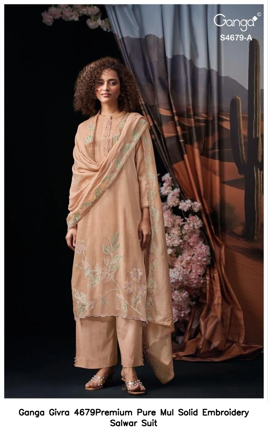 Ganga Givra 4679Premium Pure Mul Solid Embroidery Salwar Suit — Wholesale Dress Material, Ganga wholesale from Surat - Gallery Image 2
