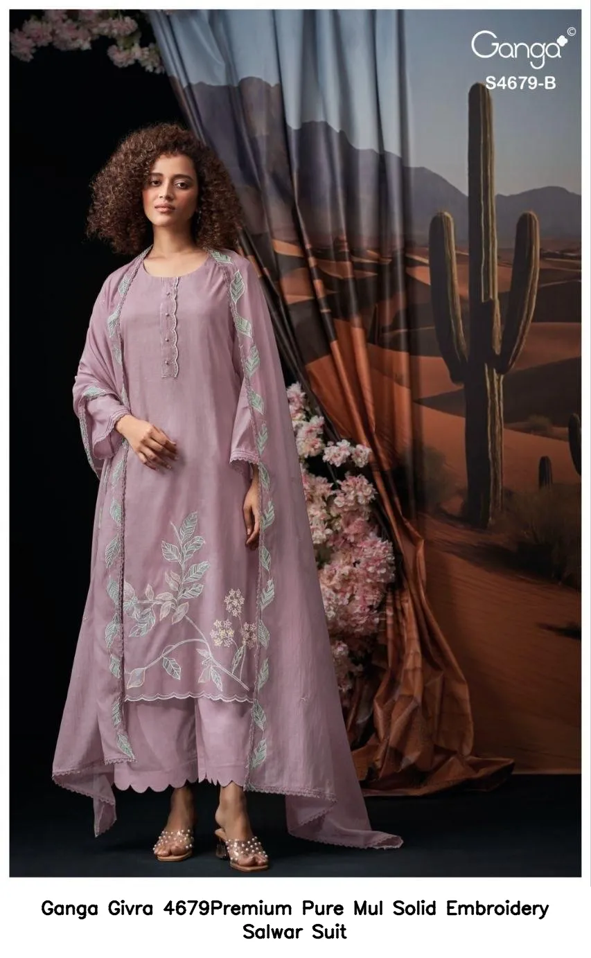 Ganga Givra 4679Premium Pure Mul  Solid Embroidery Salwar  Suit — Wholesale Dress Material, Ganga wholesale from Surat — view 6