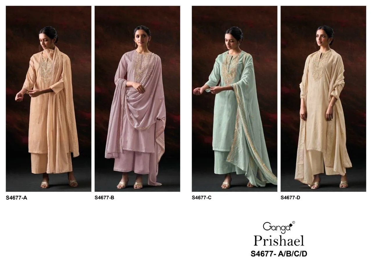 Ganga Prishael Premium Pure Mul  Solid Embroidery Salwar  Suit
