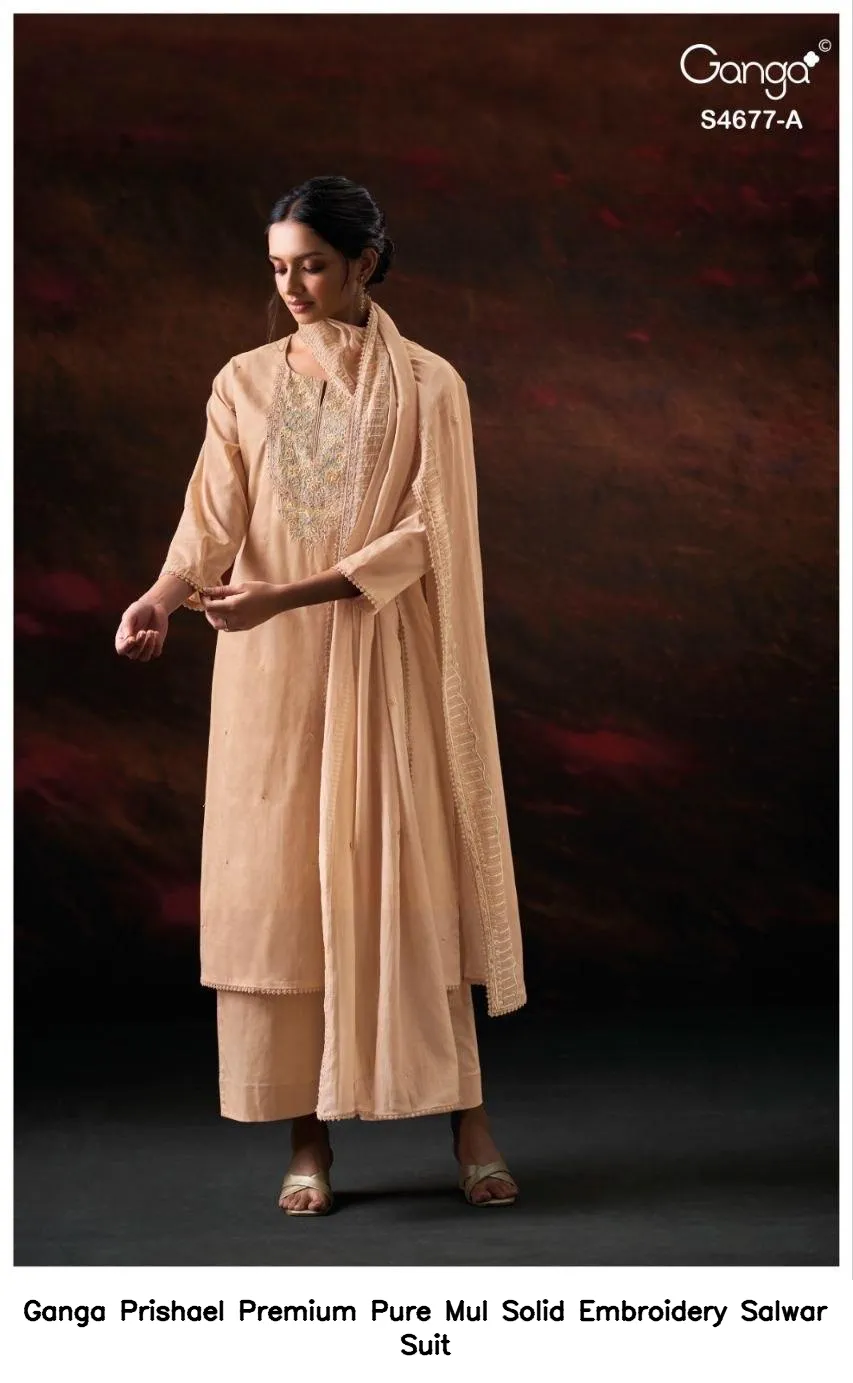 Ganga Prishael Premium Pure Mul  Solid Embroidery Salwar  Suit — Wholesale Dress Material, Ganga wholesale from Surat — view 5
