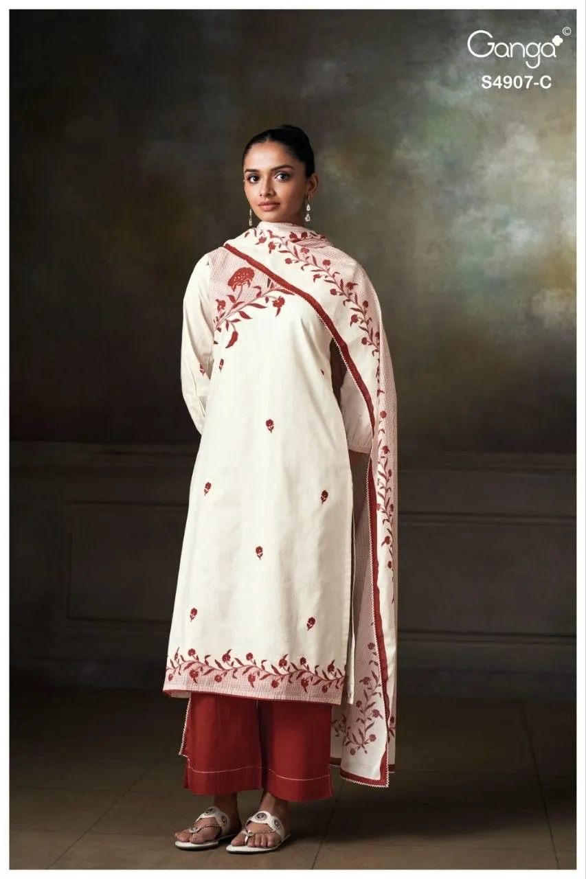 Ganga Sanica 4907 Premium Cotton Work Salwar  Suit