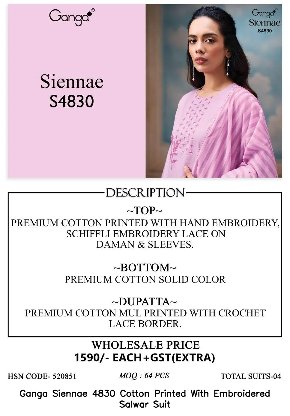 Ganga Siennae 4830 Cotton Printed With Embroidered Salwar Suit — Wholesale Salwar Suits, Ganga wholesale from Surat — Photo 3