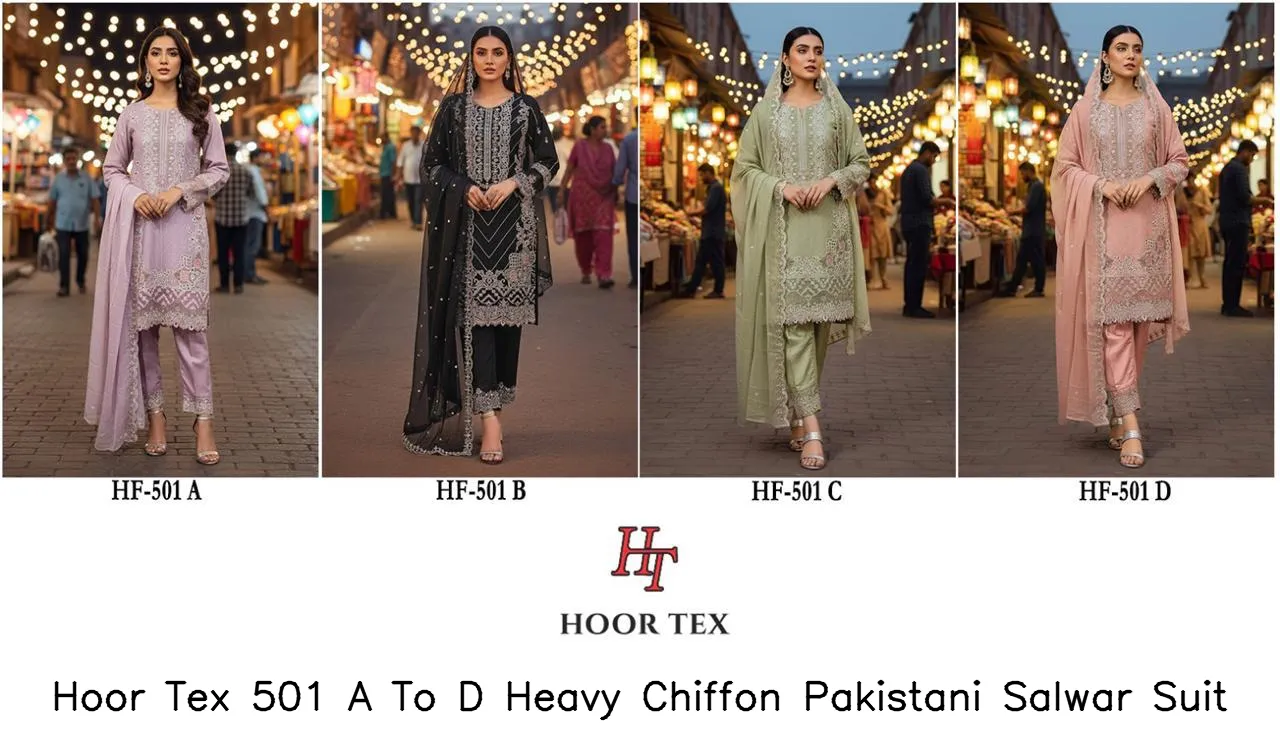 Hoor Tex 501 A To D Heavy Chiffon Pakistani Salwar Suit — Wholesale Readymade Pakistani Suits, hoor Tex wholesale from Surat — view 2
