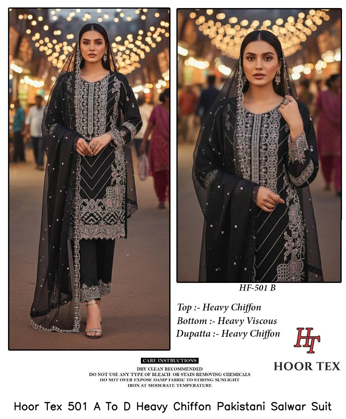 Hoor Tex 501 A To D Heavy Chiffon Pakistani Salwar Suit — Wholesale Readymade Pakistani Suits, hoor Tex wholesale from Surat — view 5