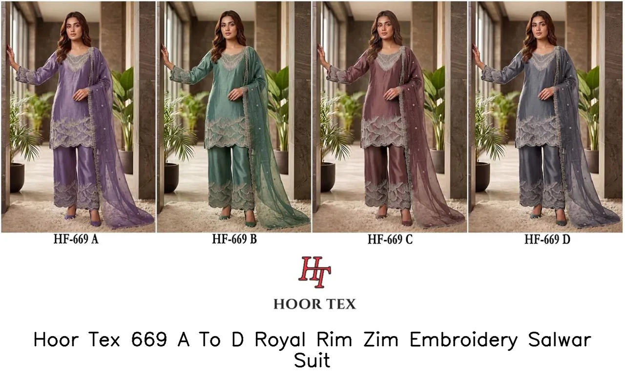 Hoor Tex 669 A To D Royal Rim Zim Embroidery Salwar Suit — Wholesale Readymade Pakistani Suits, hoor Tex wholesale from Surat — view 2