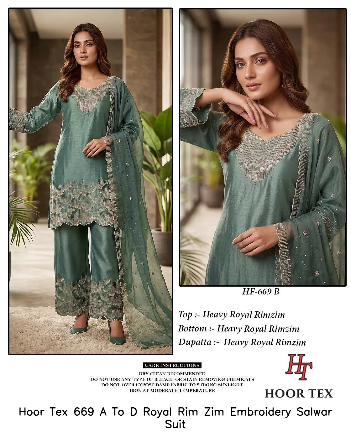 Hoor Tex 669 A To D Royal Rim Zim Embroidery Salwar Suit — Wholesale Readymade Pakistani Suits, hoor Tex wholesale from Surat — view 5