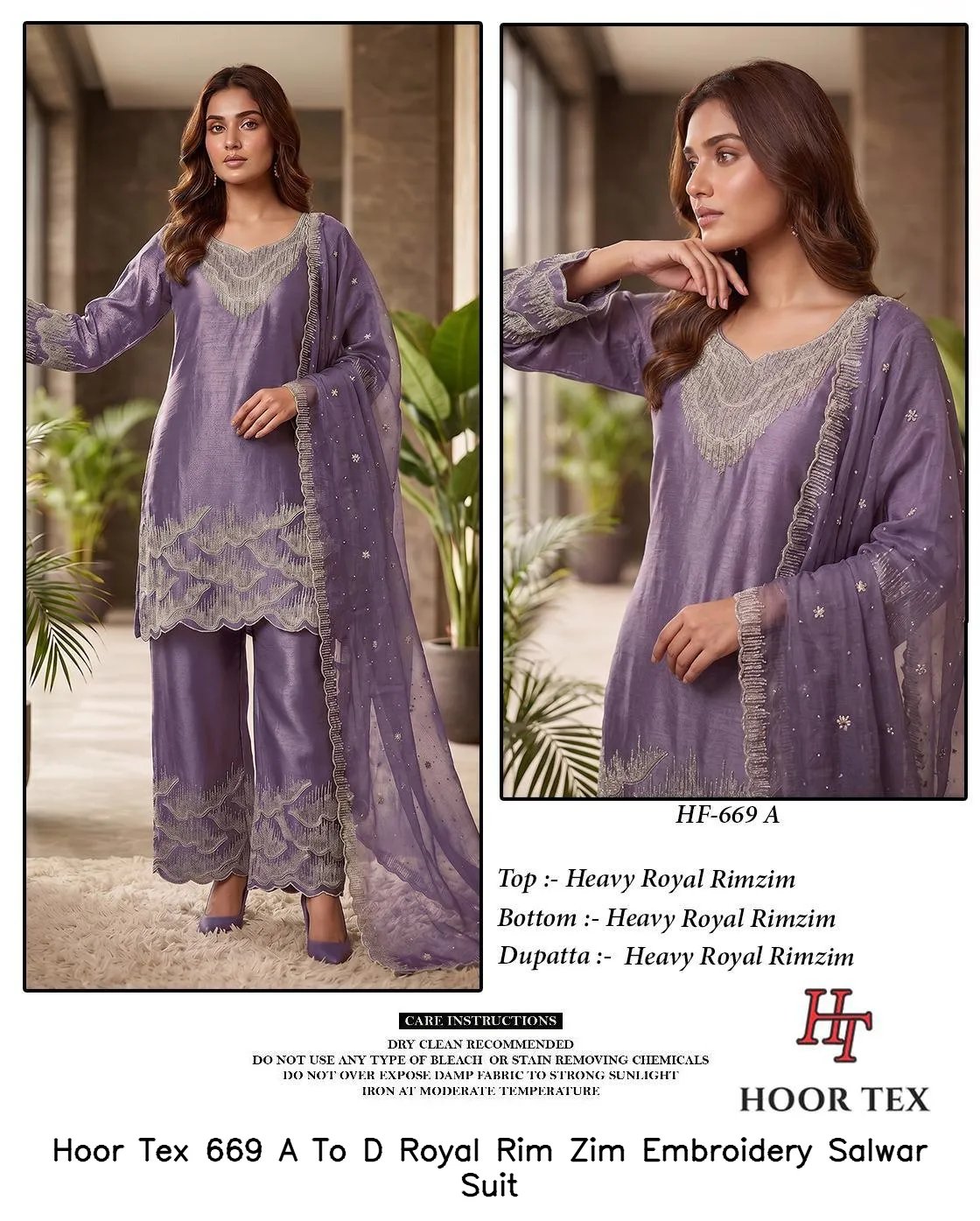 Hoor Tex 669 A To D Royal Rim Zim Embroidery Salwar Suit — Wholesale Readymade Pakistani Suits, hoor Tex wholesale from Surat — view 6
