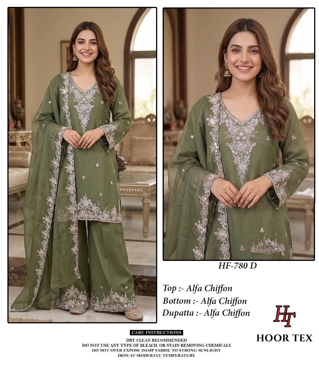 Hoor Tex 780 A To D Alfa Chiffon Embroidered Salwar Suit — Wholesale Readymade Pakistani Suits, hoor Tex wholesale from Surat — view 1
