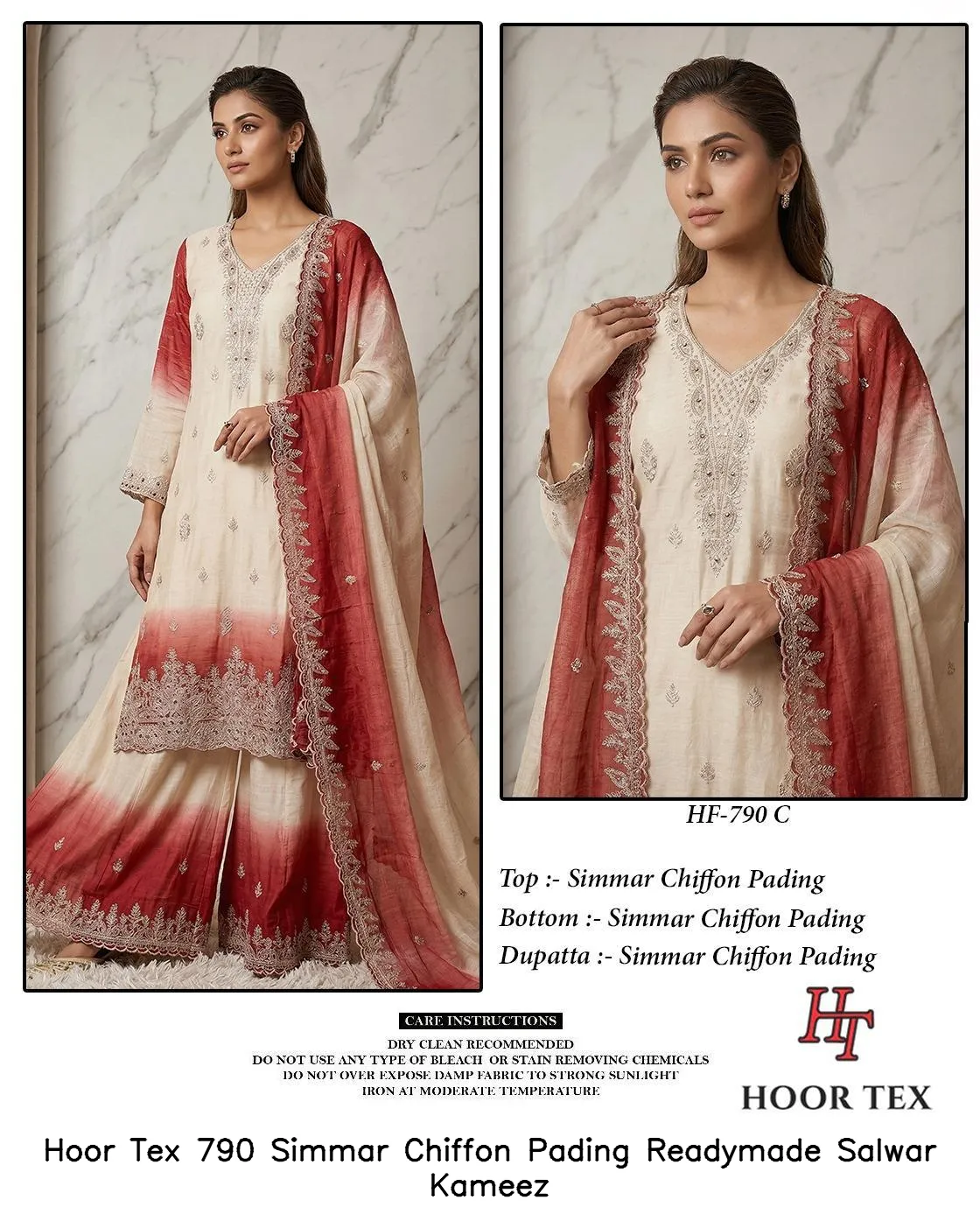 Hoor Tex 790 Simmar Chiffon Pading Readymade Salwar Kameez — Wholesale Readymade Pakistani Suits, hoor Tex wholesale from Surat — view 8
