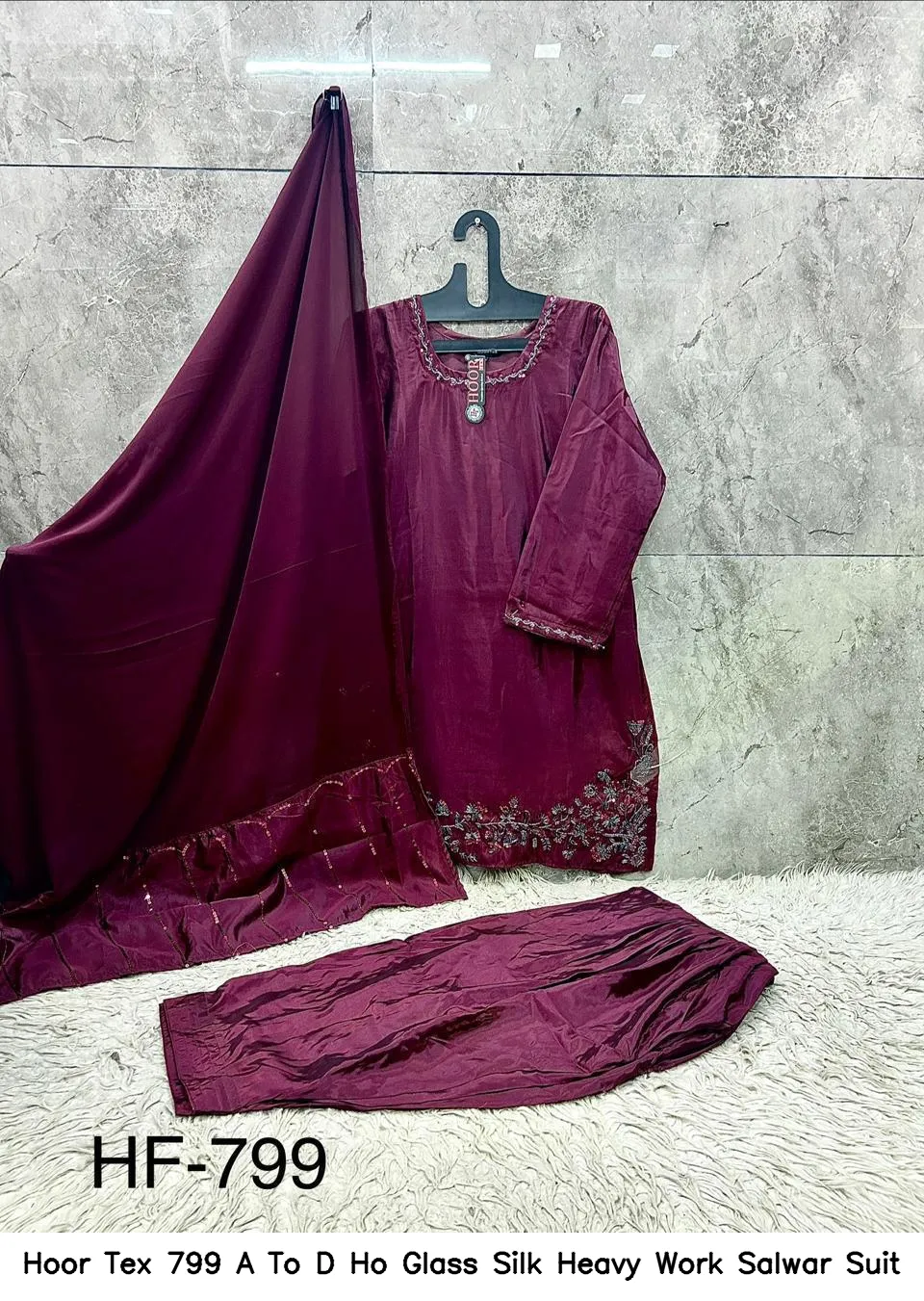 Hoor Tex 799 A To D Ho Glass Silk Heavy Work Salwar Suit — Wholesale Readymade Pakistani Suits, hoor Tex wholesale from Surat — view 2