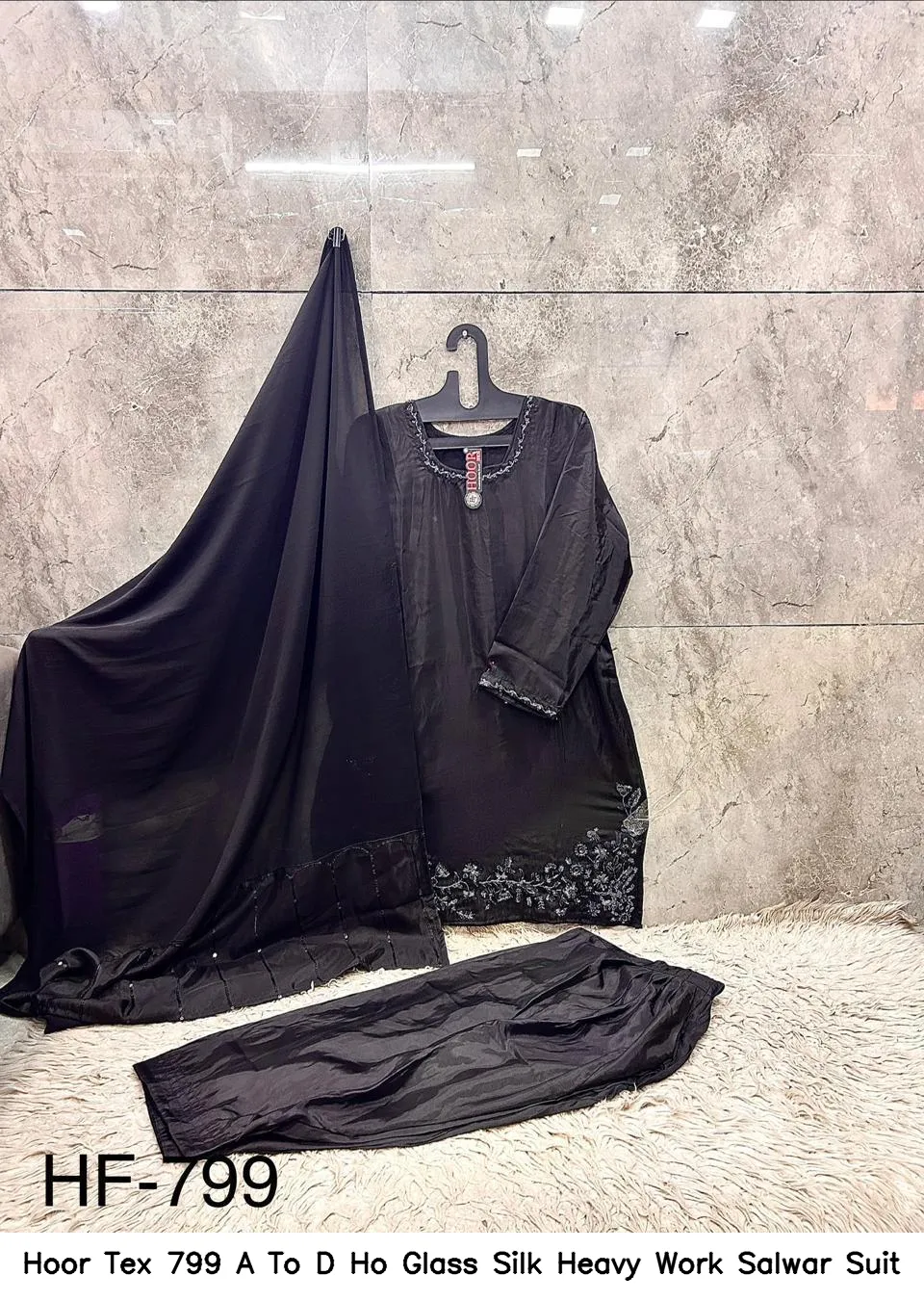 Hoor Tex 799 A To D Ho Glass Silk Heavy Work Salwar Suit — Wholesale Readymade Pakistani Suits, hoor Tex wholesale from Surat — view 4
