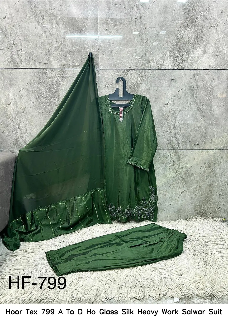 Hoor Tex 799 A To D Ho Glass Silk Heavy Work Salwar Suit — Wholesale Readymade Pakistani Suits, hoor Tex wholesale from Surat — view 6