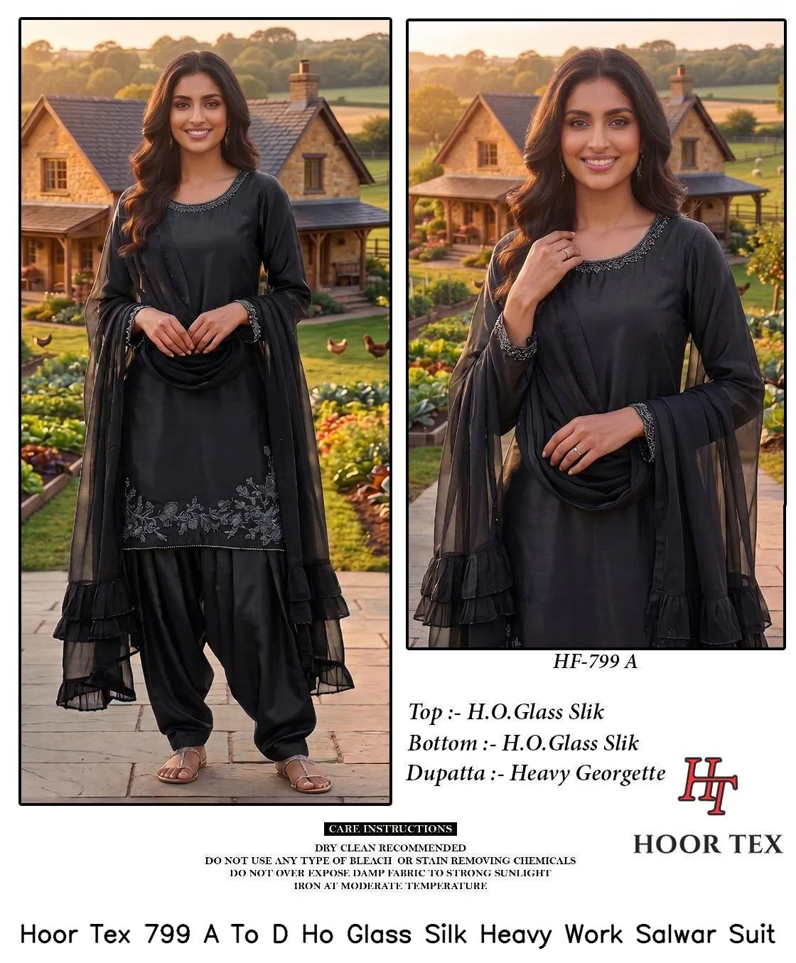 Hoor Tex 799 A To D Ho Glass Silk Heavy Work Salwar Suit — Wholesale Readymade Pakistani Suits, hoor Tex wholesale from Surat — view 7