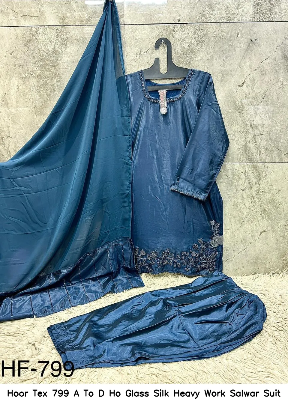 Hoor Tex 799 A To D Ho Glass Silk Heavy Work Salwar Suit — Wholesale Readymade Pakistani Suits, hoor Tex wholesale from Surat — view 8