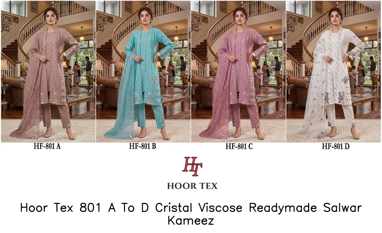 Hoor Tex 801 A To D Cristal Viscose Readymade Salwar Kameez — Wholesale Readymade Pakistani Suits, hoor Tex wholesale from Surat — view 2