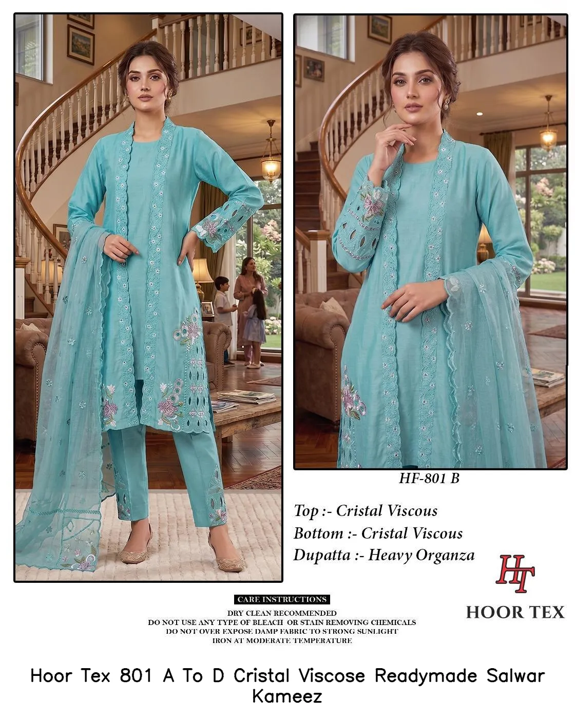 Hoor Tex 801 A To D Cristal Viscose Readymade Salwar Kameez — Wholesale Readymade Pakistani Suits, hoor Tex wholesale from Surat — view 3