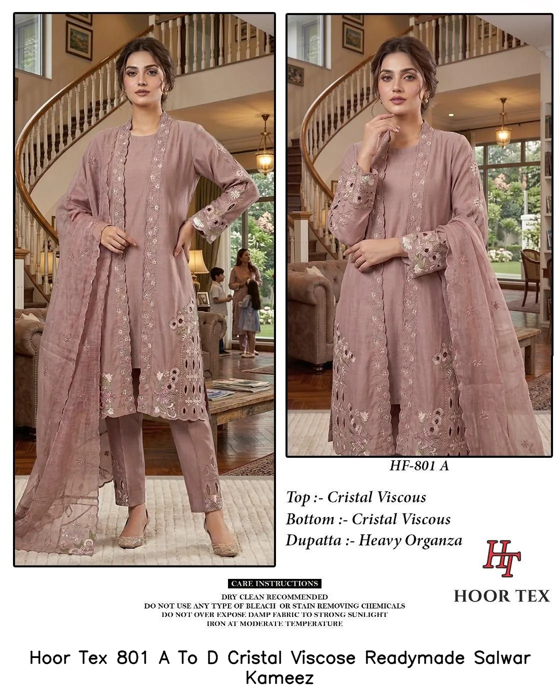 Hoor Tex 801 A To D Cristal Viscose Readymade Salwar Kameez — Wholesale Readymade Pakistani Suits, hoor Tex wholesale from Surat — view 4