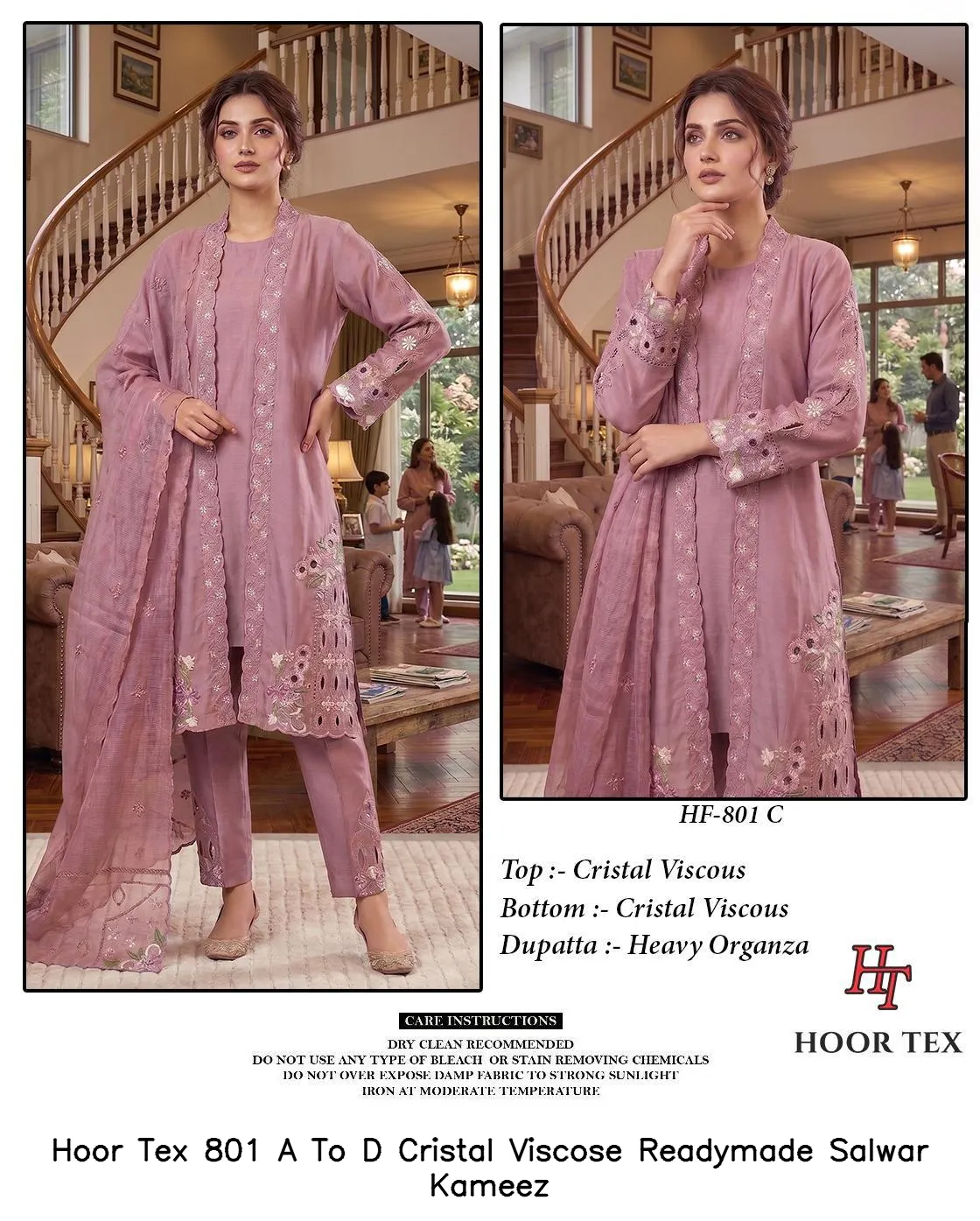 Hoor Tex 801 A To D Cristal Viscose Readymade Salwar Kameez — Wholesale Readymade Pakistani Suits, hoor Tex wholesale from Surat — view 5