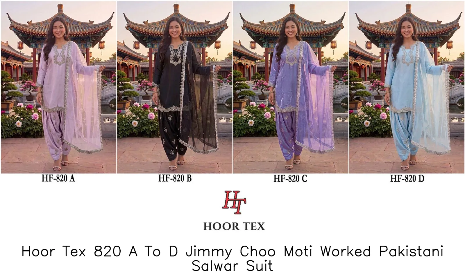 Hoor Tex 820 A To D Jimmy Choo Moti Worked Pakistani Salwar Suit — Wholesale Readymade Pakistani Suits, hoor Tex wholesale from Surat — view 3