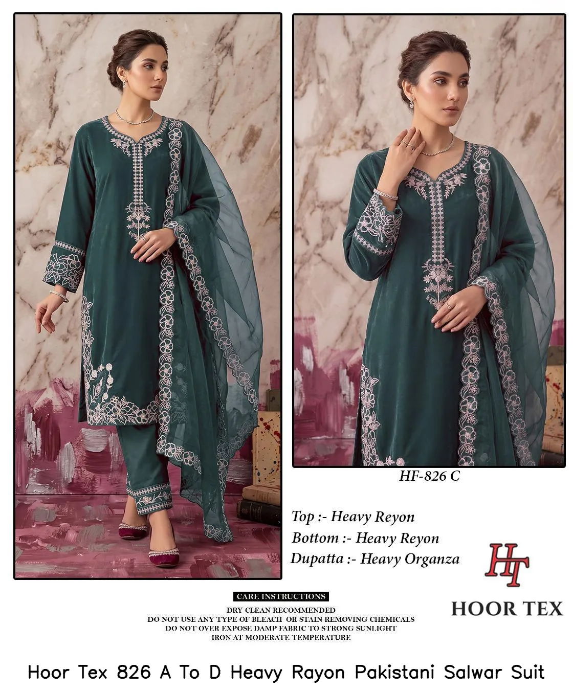 Hoor Tex 826 A To D Heavy Rayon Pakistani Salwar Suit — Wholesale Readymade Pakistani Suits, hoor Tex wholesale from Surat — view 2