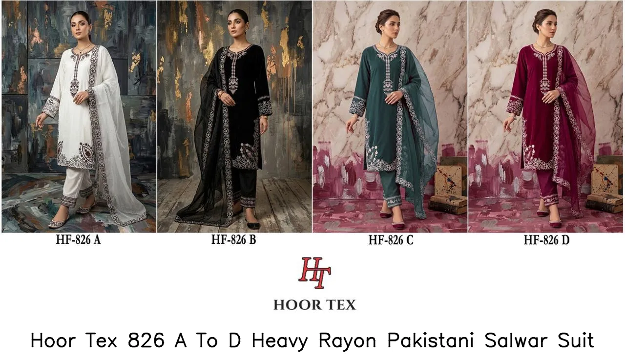 Hoor Tex 826 A To D Heavy Rayon Pakistani Salwar Suit — Wholesale Readymade Pakistani Suits, hoor Tex wholesale from Surat — view 3