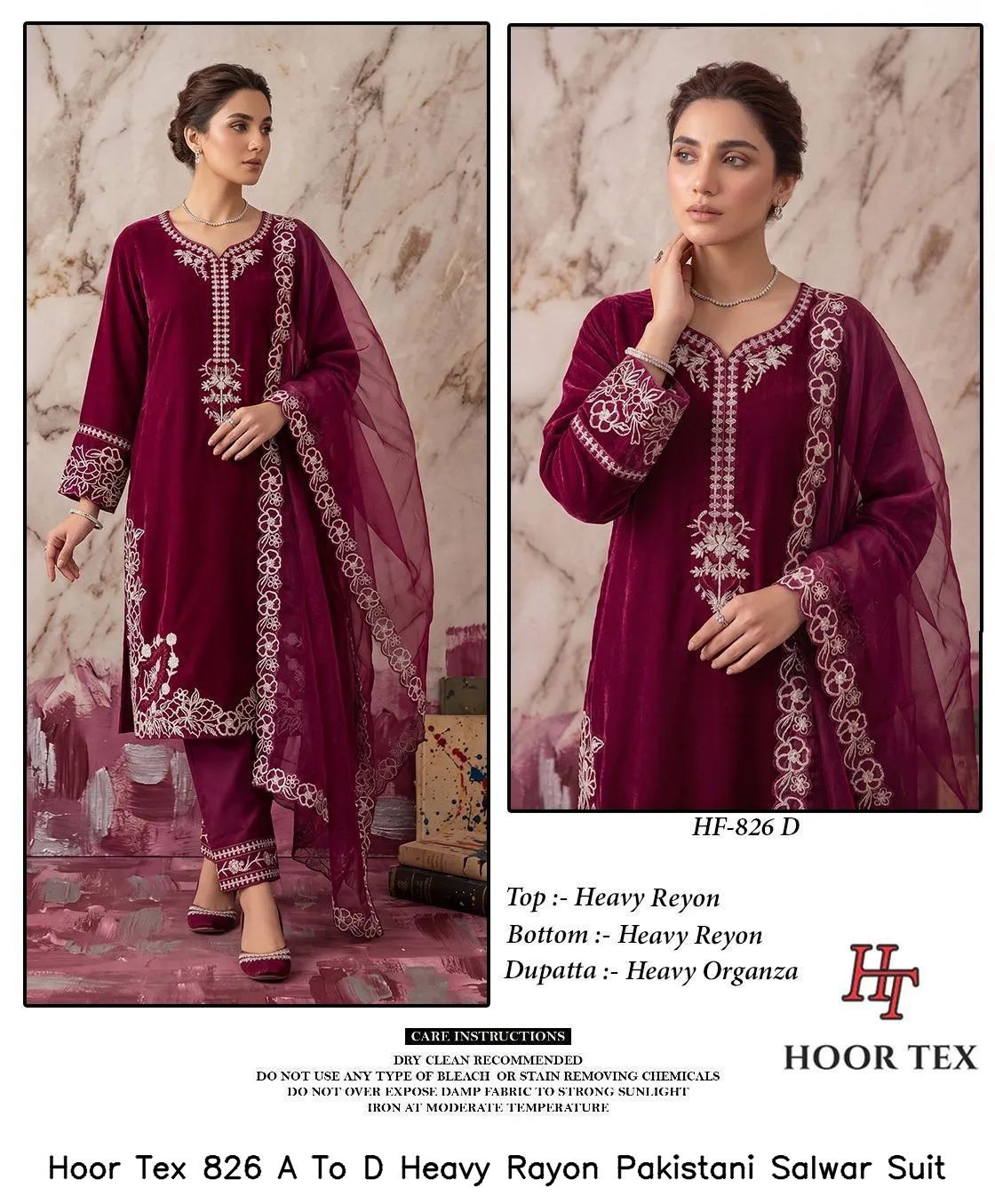 Hoor Tex 826 A To D Heavy Rayon Pakistani Salwar Suit — Wholesale Readymade Pakistani Suits, hoor Tex wholesale from Surat — view 4