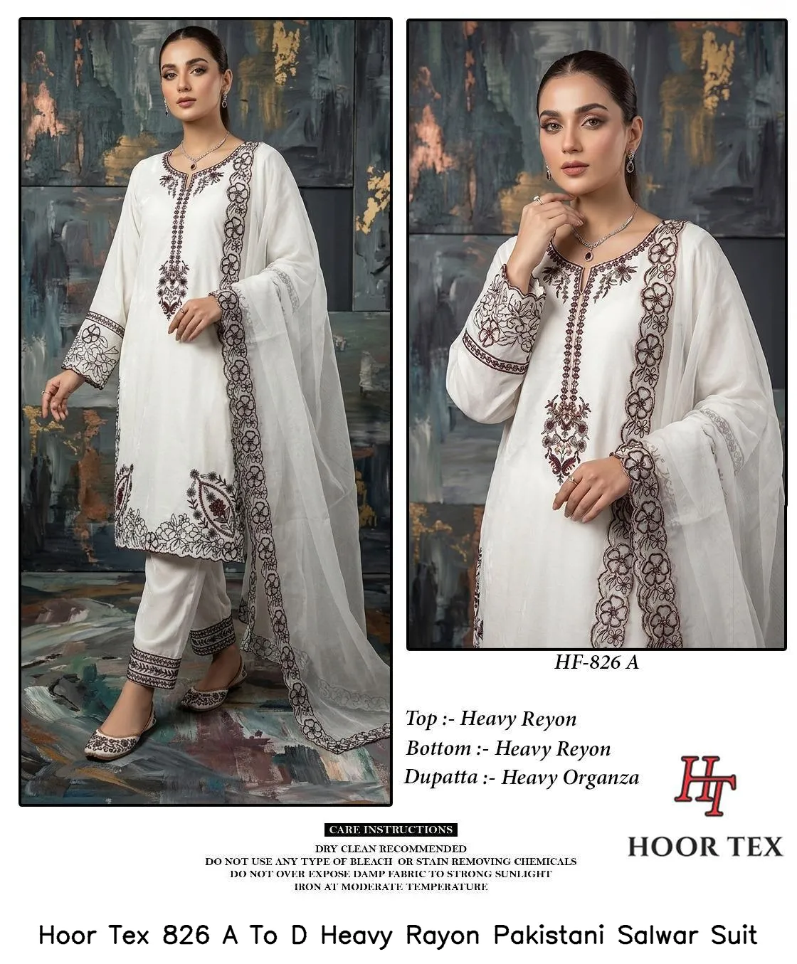 Hoor Tex 826 A To D Heavy Rayon Pakistani Salwar Suit — Wholesale Readymade Pakistani Suits, hoor Tex wholesale from Surat — view 5