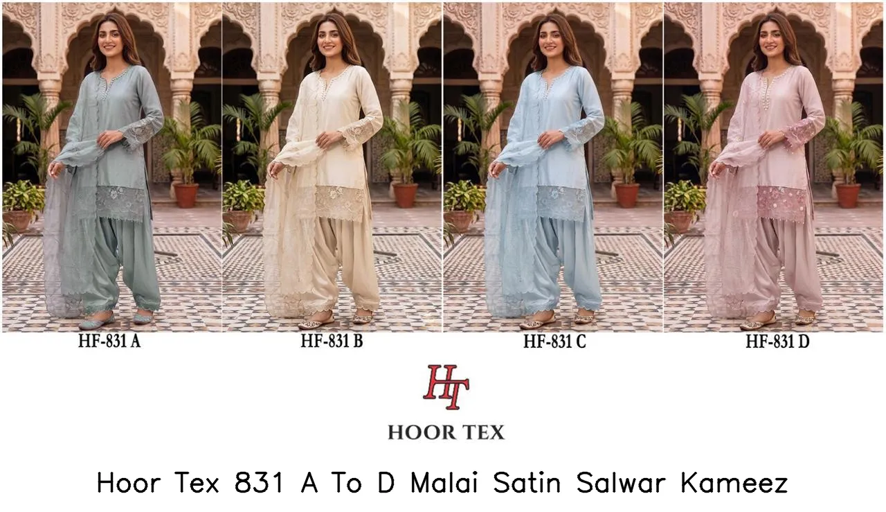 Hoor Tex 831 A To D Malai Satin Salwar Kameez — Wholesale Readymade Pakistani Suits, hoor Tex wholesale from Surat — Photo 2