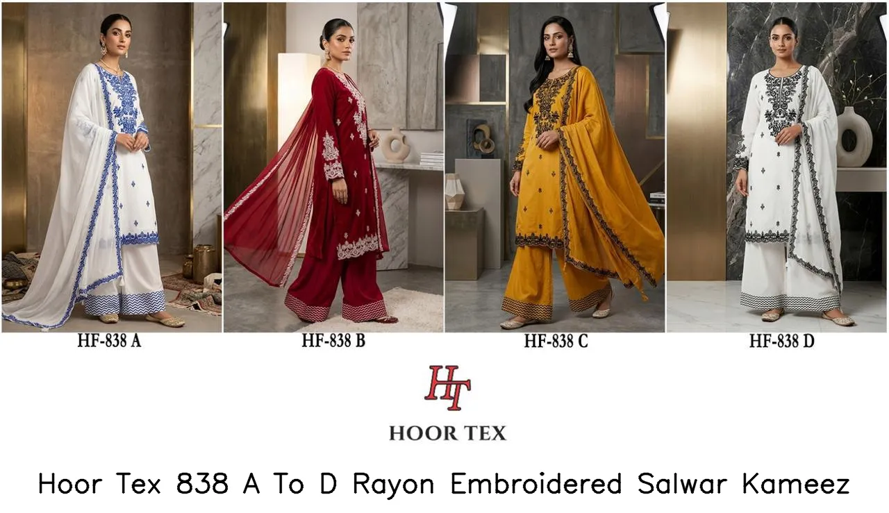 Hoor Tex 838 A To D Rayon Embroidered Salwar Kameez — Wholesale Readymade Pakistani Suits, hoor Tex wholesale from Surat — Photo 6