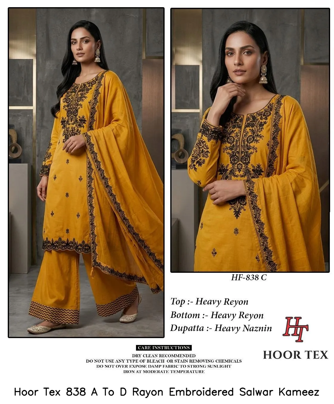 Hoor Tex 838 A To D Rayon Embroidered Salwar Kameez — Wholesale Readymade Pakistani Suits, hoor Tex wholesale from Surat — Photo 8