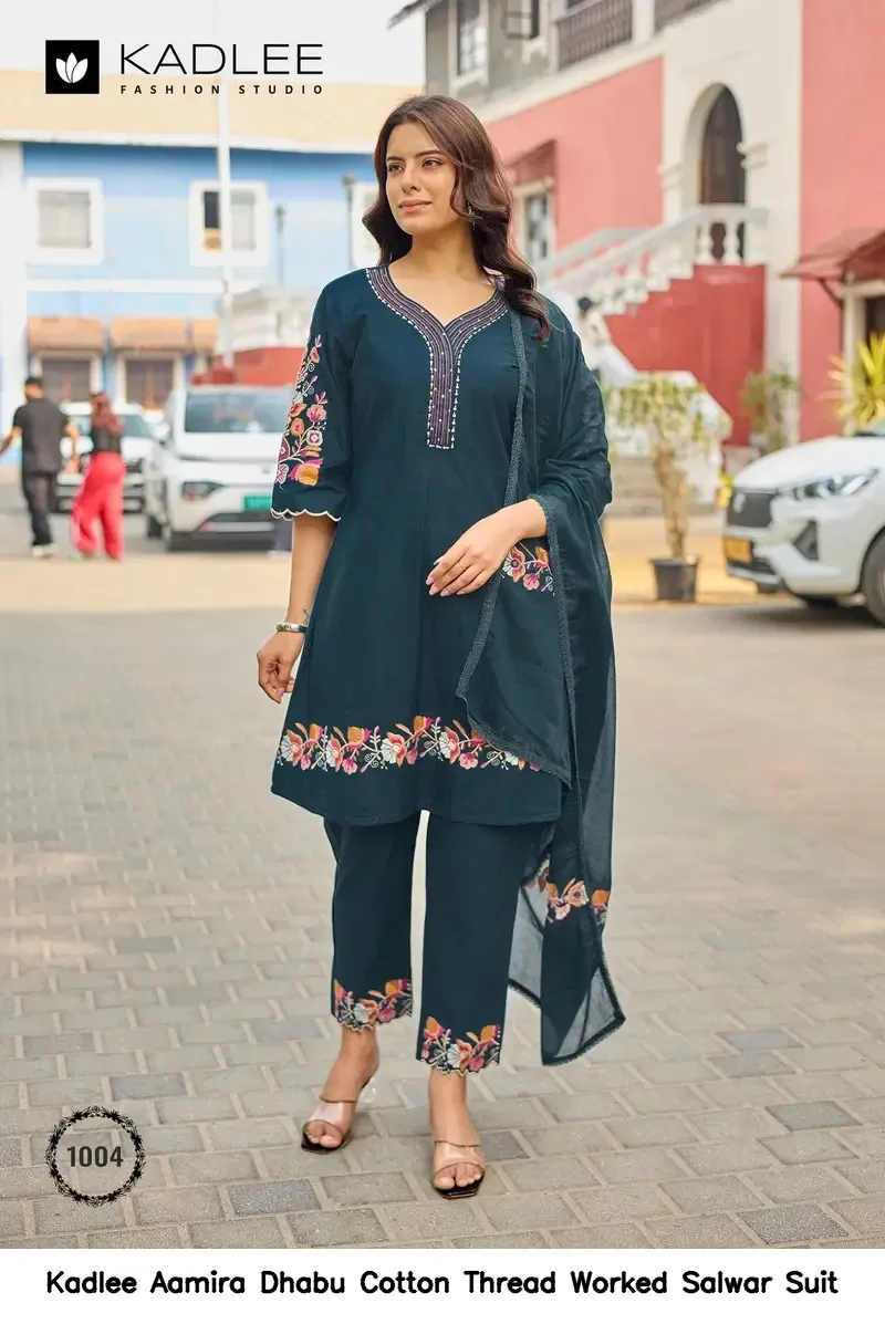 Kadlee Aamira Dhabu Cotton Thread Worked Salwar Suit — Wholesale Kurti With Bottom Dupatta, Kadlee Fashion Studio wholesale from Surat - Gallery Image 2