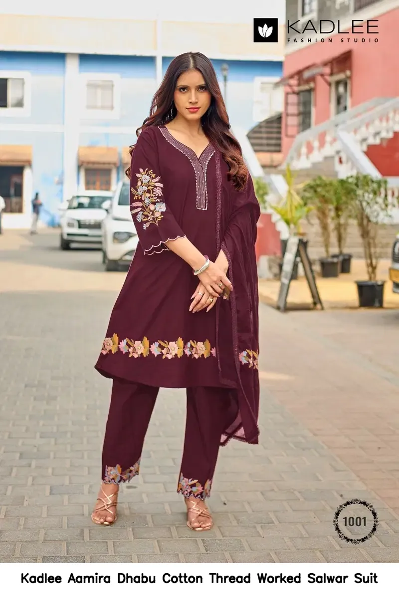 Kadlee Aamira Dhabu Cotton Thread Worked  Salwar  Suit — Wholesale Kurti With Bottom Dupatta, Kadlee Fashion Studio wholesale from Surat — view 5