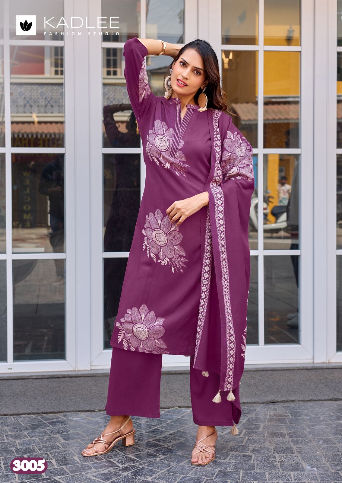 Kadlee Kasturam Rayon Print Hand Work Suit Set — Wholesale Readymade Suit, MPA wholesale from Surat — view 4