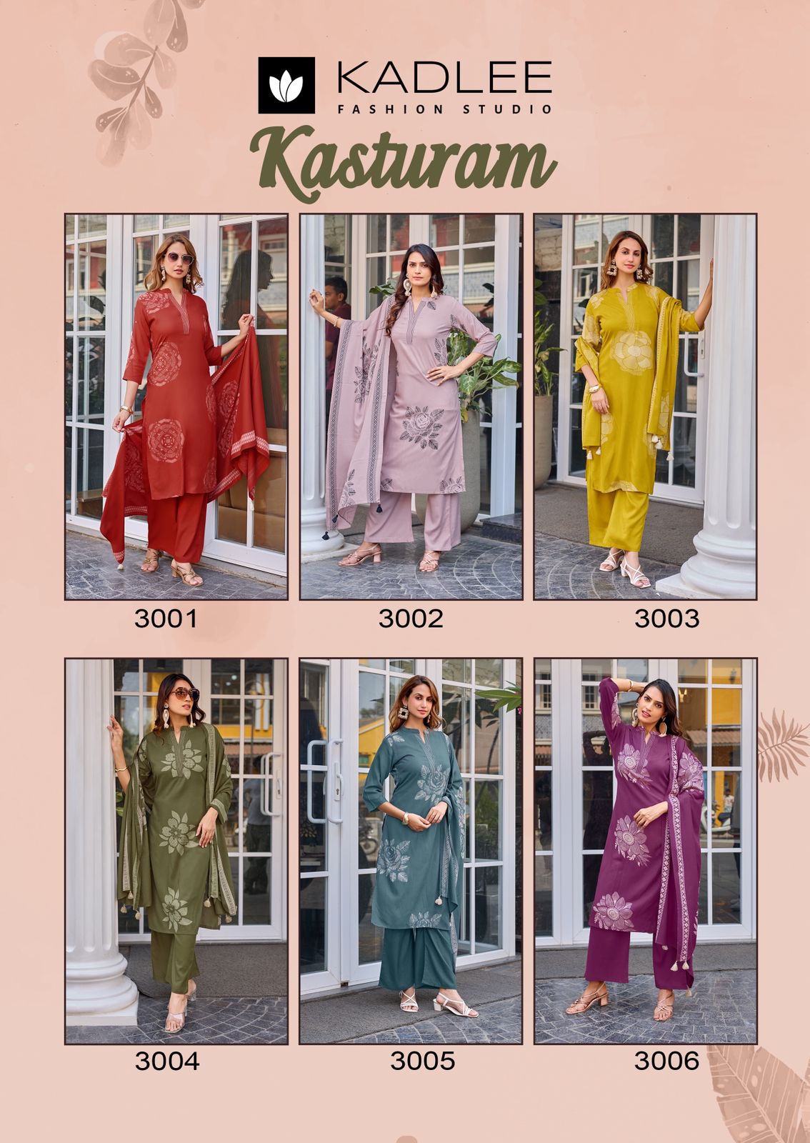 Kadlee Kasturam Rayon Print Hand Work Suit Set — Wholesale Readymade Suit, MPA wholesale from Surat — view 3