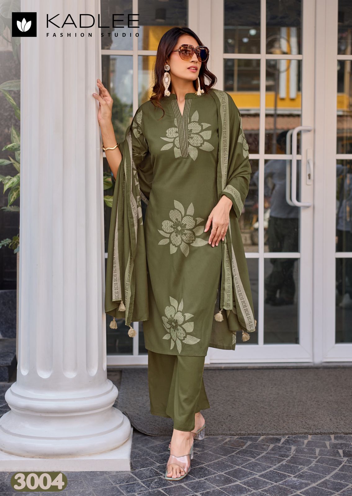 Kadlee Kasturam Rayon Print Hand Work Suit Set — Wholesale Readymade Suit, MPA wholesale from Surat — view 2