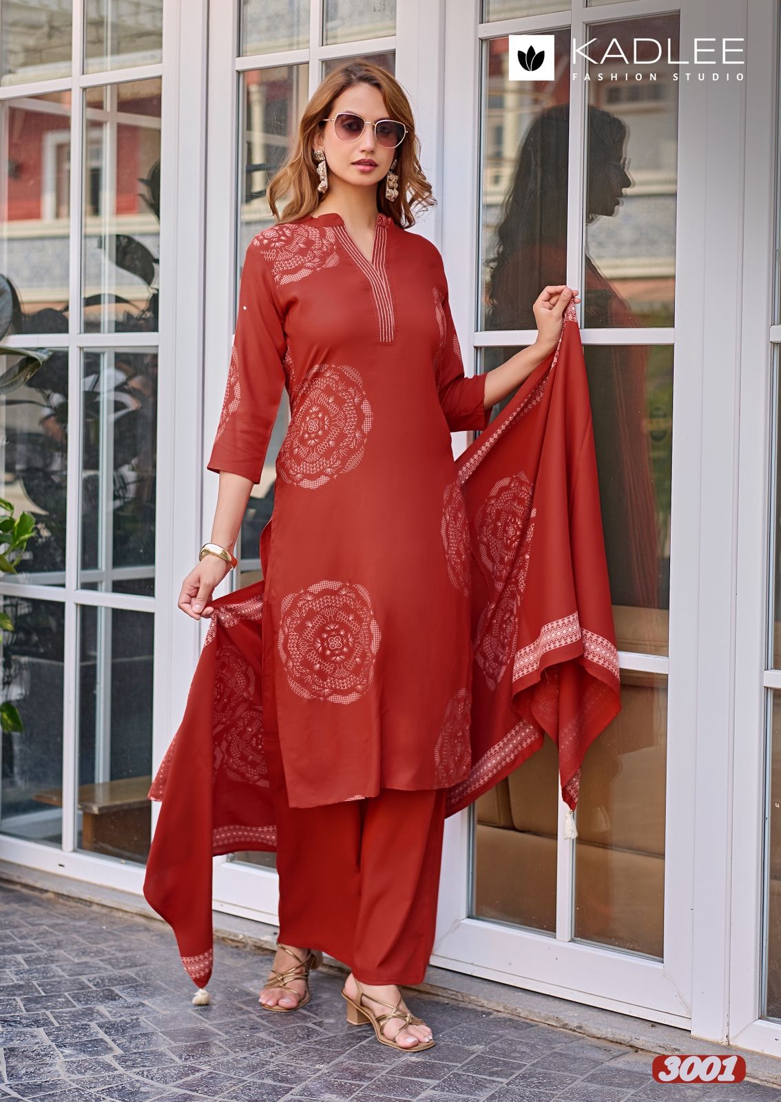 Kadlee Kasturam Rayon Print Hand Work Suit Set